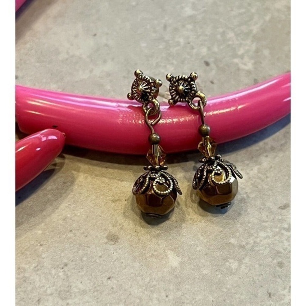 Vintage Look Bronze Cooper Color Steampunk Dangle Earrings Handmade NEW‎ - Picture 4 of 4